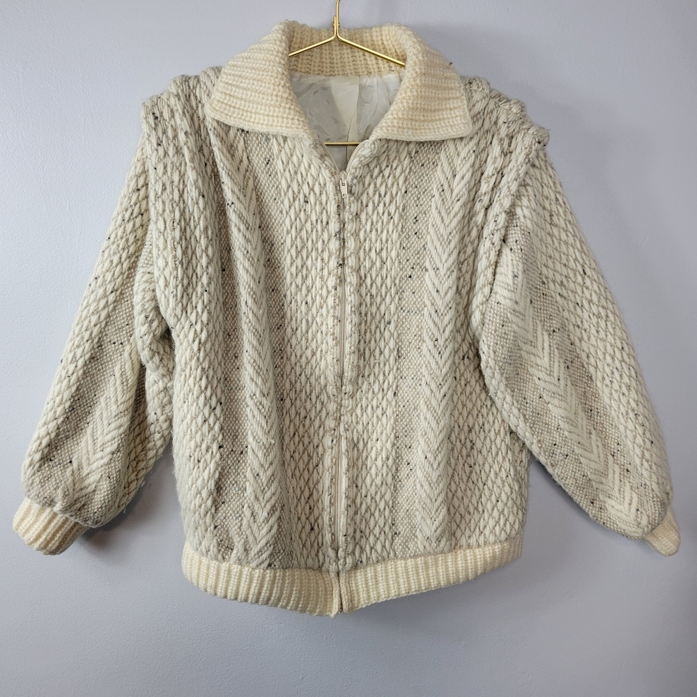 Medium Branigan Weavers Irish Ireland Wool Lined Zip Up Jacket Cardigan